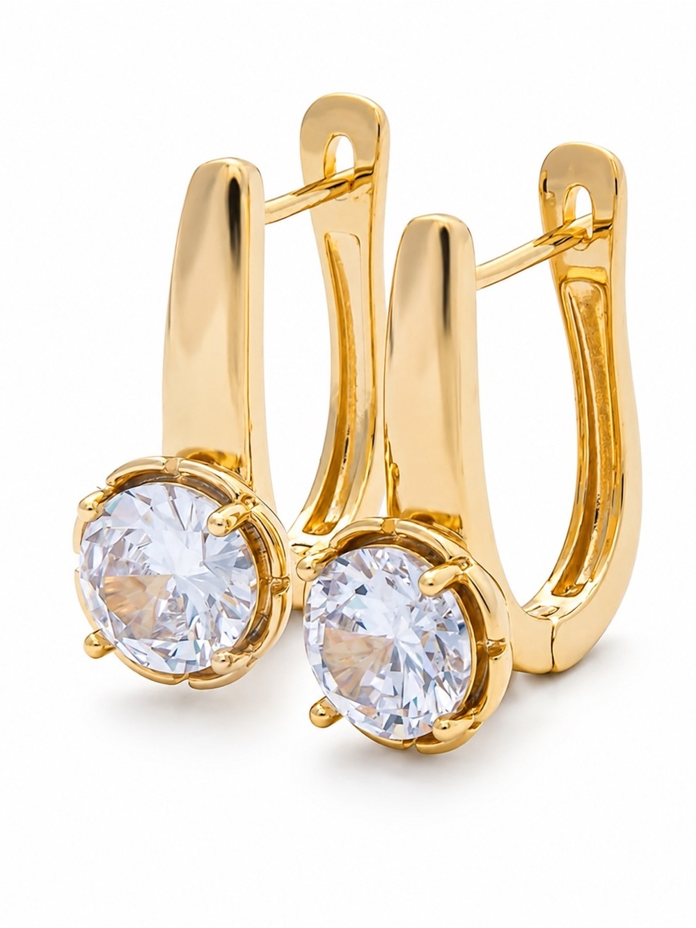 Gold Round CZ Hoop Earrings (4523)